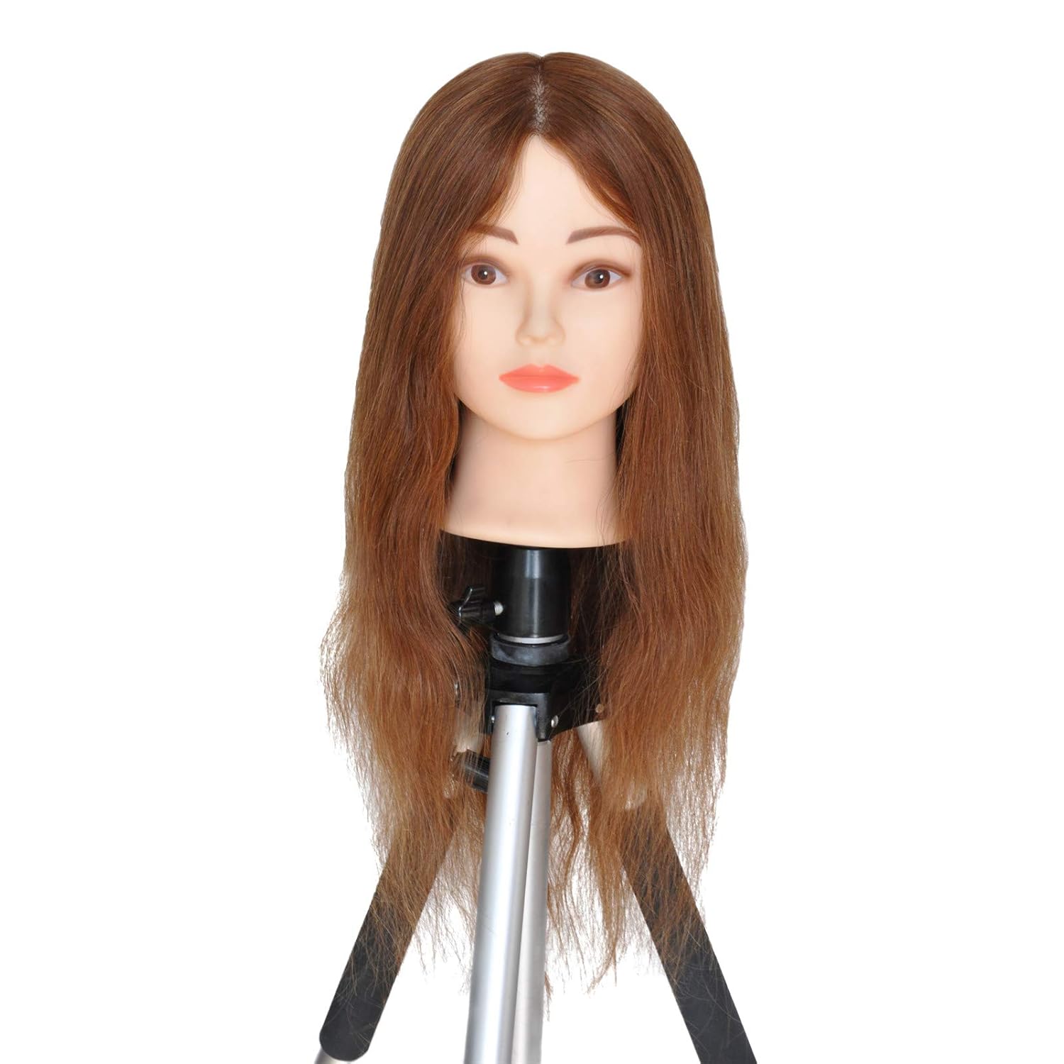 46 66cm Echthaar übungsKopf Braun idealer Trainingskopf Frisierkopf für Friseure Hochstecken Ausbildung Kopf Lange Haare mit Tischklemme 8 18"&115g
