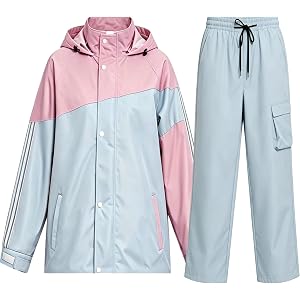 Waterproof Rain Suit for Women Hooded 2 Pieces Rain Jacket & Pants | Reflective Rain Gear,Breathable Mesh Lining,Spacious Poc