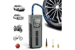 HYVOHEX Tire Inflator Portable Air Compressor, 1 Min Fast Inflation Cordless Bike Pump with Digital Pressure Gauge LED Light, 150 PSI Electric Air Pump for Car Tires, Bicycle, Motorcycle, Ball (Grey)
