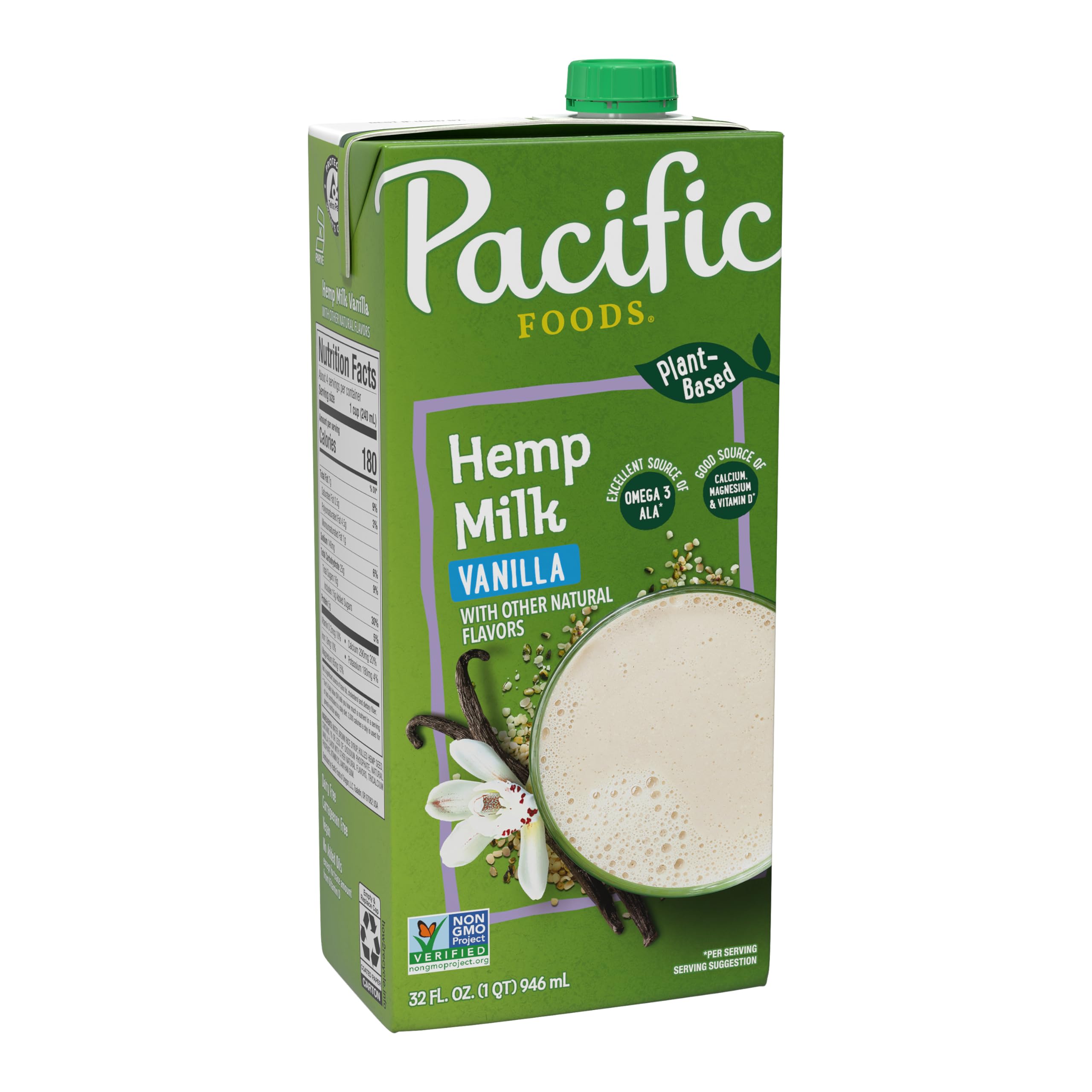 Pacific Foods Vanilla Hemp Milk, Plant Based Milk, 32 oz Carton