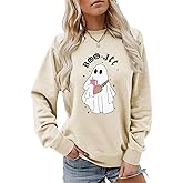 Jtvznmi Halloween Boo Shirts Cute Ghost Graphic Sweatshirt Women Spooky Season Loose Casual Long Sleeve Fall Pullover Tops