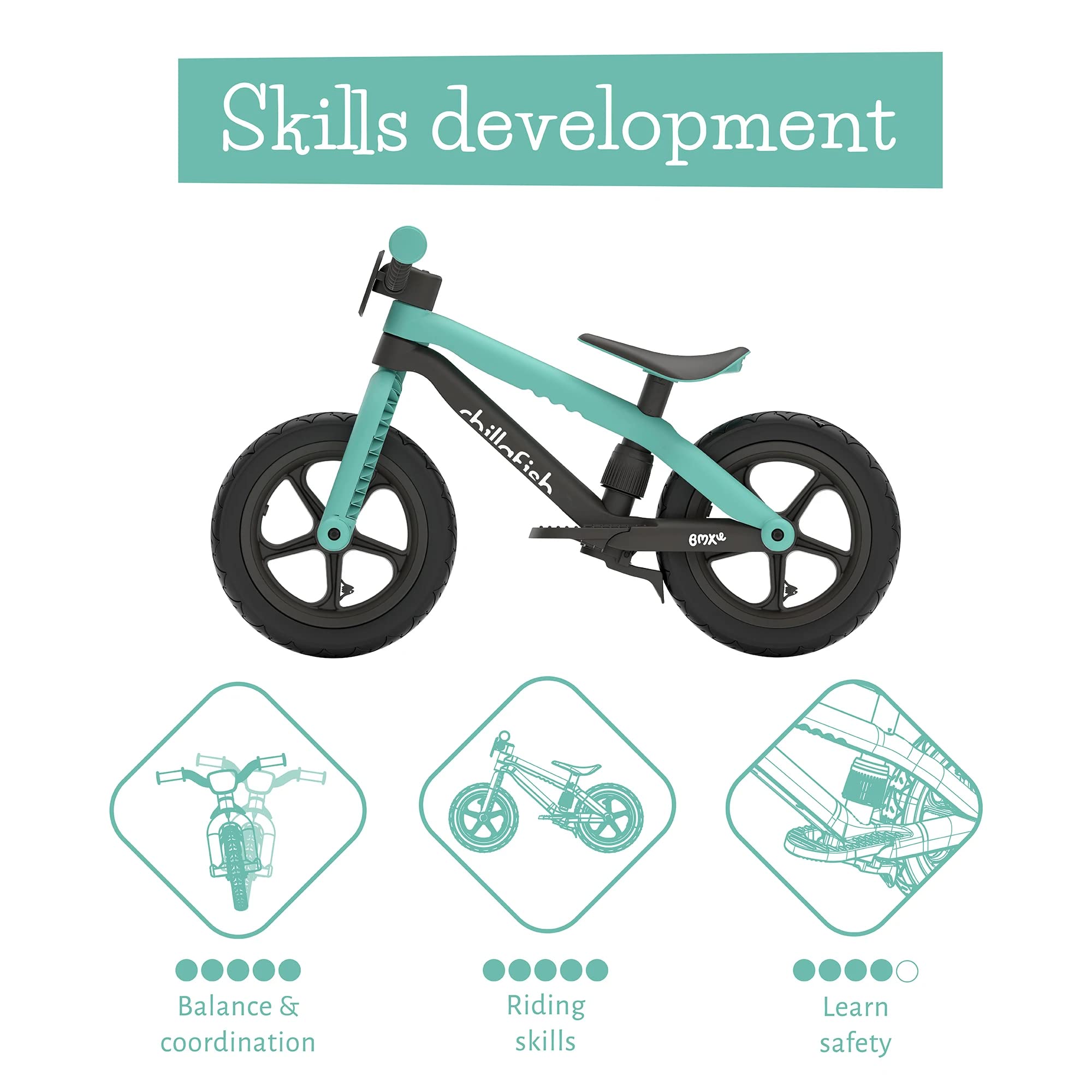 Chillafish Bmxie² Lightweight Balance Bike with Integrated Footrest and Footbrake for Kids Ages 2 to 5 Years, 12-inch Airless Rubberskin Tires, Adjustable Seat Without Tools, Lime