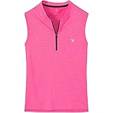 BGOWATU Women's Golf Polo Shirts Sleeveless Zip Up Collarless UPF 50+ Tennis T-Shirt Lightweight Quick Dry