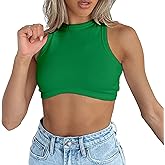 Dwnval Sexy Sleeveless Crewneck Tank Top Ribbed Knitted Crop Tops for Women