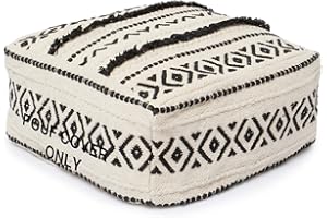 REDEARTH · UNSTUFFED Pouf Ottoman Cover Textured Storage Cube Bean Bag Poof Pouffe Footrest for Living Room, Bedroom, Nursery, Kidsroom, Patio; 100% Cotton (20"X20"X8"; Black Natural)