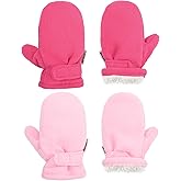 Toddler Baby Boy Girls Winter Warm Mittens - Kids Easy-On Sherpa Fleece Lined Snow Infant Gloves 2 Pairs