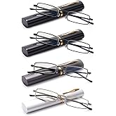 WENS JOOY 4PACK Reading Glasses Slim Pocket Readers Anti Blue Light with Portable Case for Men Women
