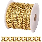 [16.5 FT] 18K Gold Plated Curb Chain for Jewelry Making, 5mm Wide 304 Stainless Steel Cuban Link Chain Roll Bulk for DIY Jewelry Making Craft