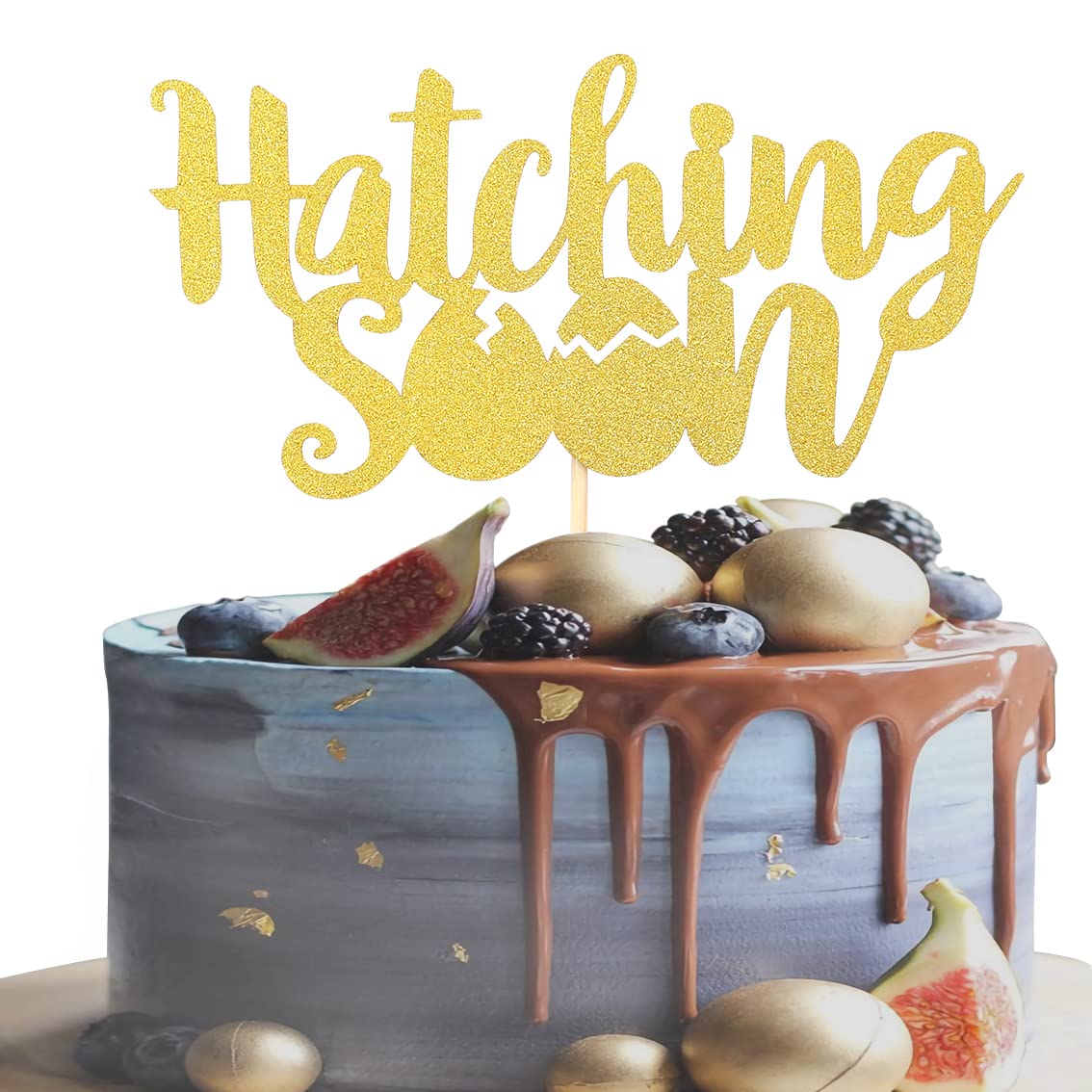 LeeLeeAn Haching Soon Cake Topper - Gold Glitter Haching Soon Pregnancy Single - Side Cake topper, Dinosaur Theme Baby Shower party Decorations ，Gender Reveal Baby Shower Party Decoration Supplies