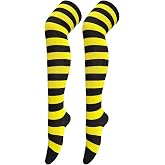 Women Striped Thigh High Socks Over Knee Socks Knee High Costume Stockings | Costume Accessory, Comfortable, Stretchy, Work Well for Cosplay Halloween Party, Witch Stockings, Fit Well