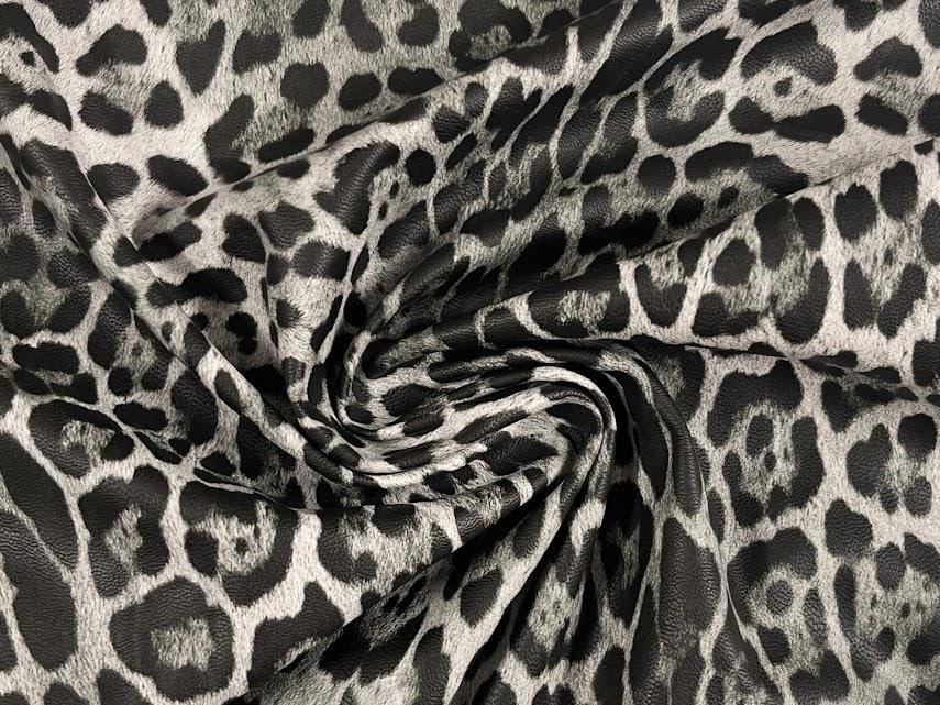 Faux Leather PU Vinyl Fabric Material Leopard Print Grey 1MTR