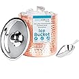 BIRDROCK HOME Ice Bucket with Scoop & Lid - 2.8 Liter Hammered 18/8 Stainless Steel Double Wall Insulated Container with Carrying Handle - Ideal for Parties, Cocktails, and Beverages - Copper