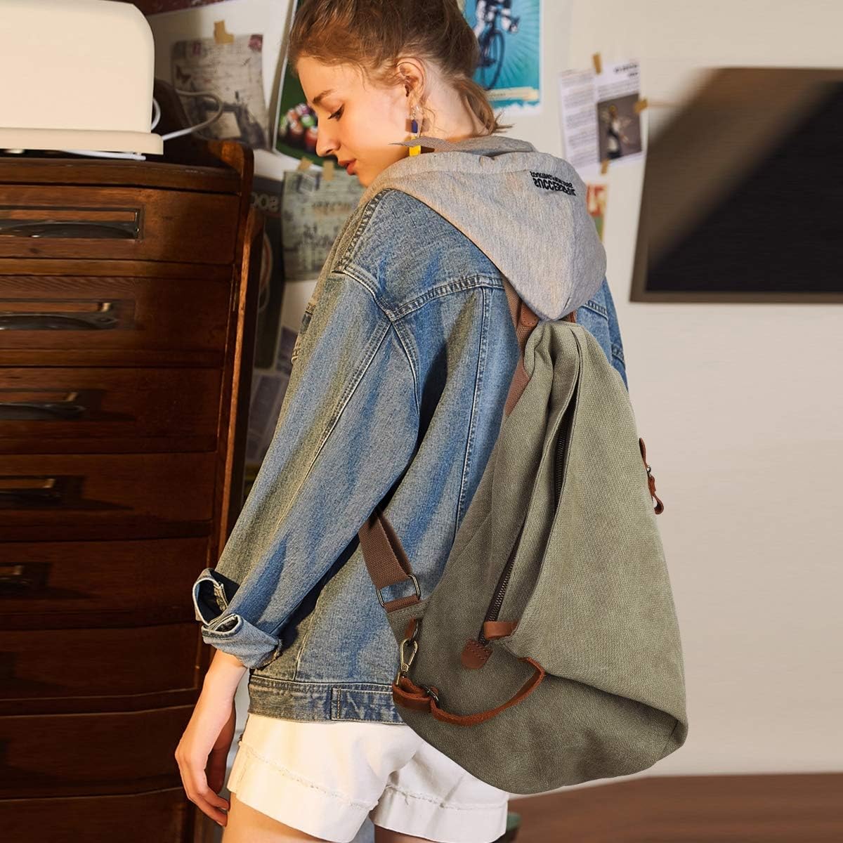  | Canvas Vintage Backpack – Large Casual Daypack Outdoor Travel Rucksack Hiking Backpacks for Men Women (6882-Olive Green) | Casual Daypacks