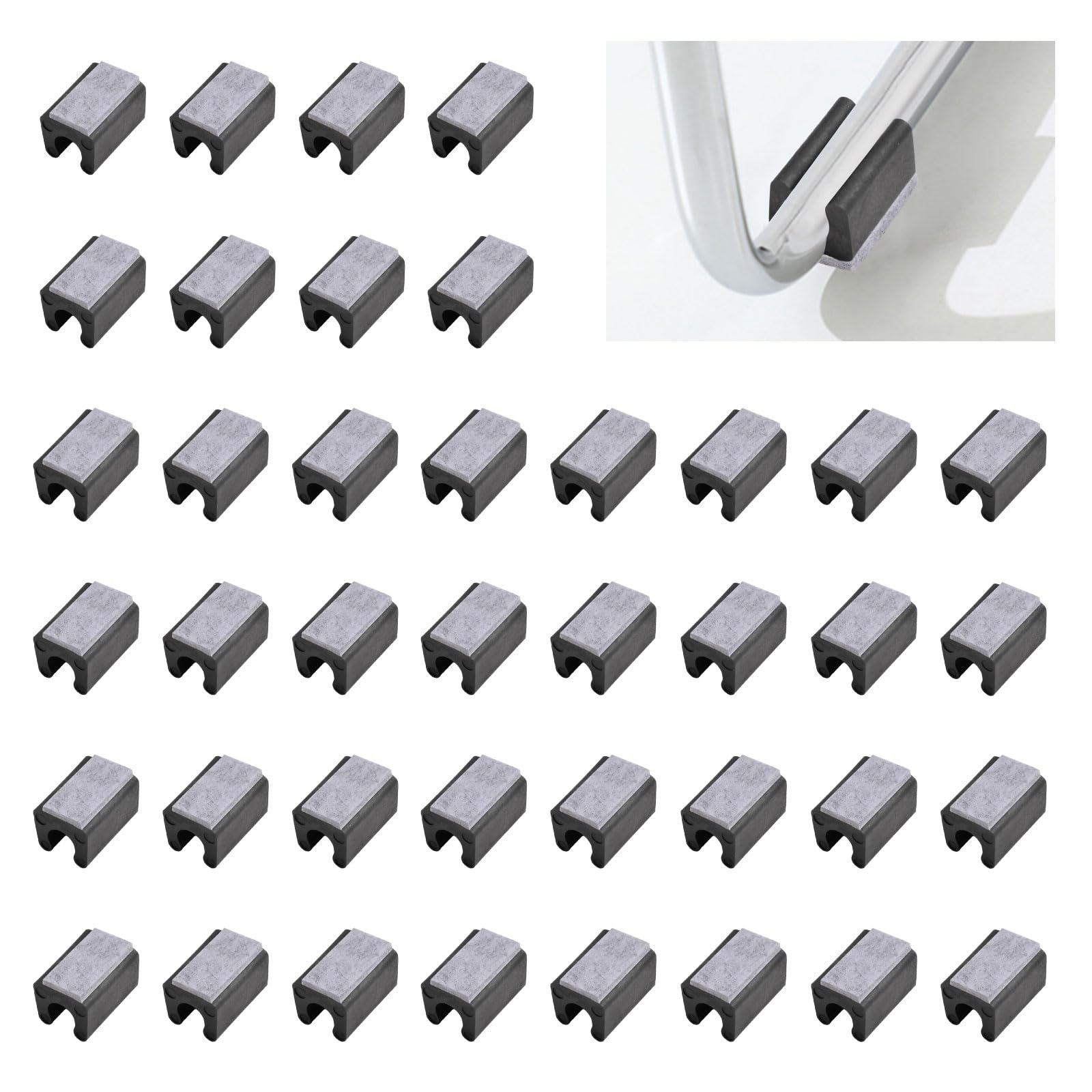 UFURMATE Chair Pads, 40Pcs Plastic Chair Leg Floor Protectors with Felt Pads, U Shaped Chair Tube Floor Protectors Non-Slip Chair Legs Tips Caps for Round Sled Base Chair Leg (9m-10mm, Black)