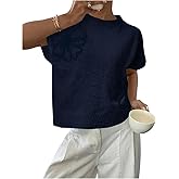 SOLY HUX Women's Short Sleeve Sweater 3D Floral Sweaters Pullover Tank Tops Knit Vest Trendy Fashion Clothing Plain Dark Blue Medium