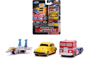 Jada Toys 253111005 Transformers Set of 3 Nano Die-cast Optimus Prime, Starscream, G1 Bumblebee VW Beetle Toy Cars Set 4 cm from 8 Years