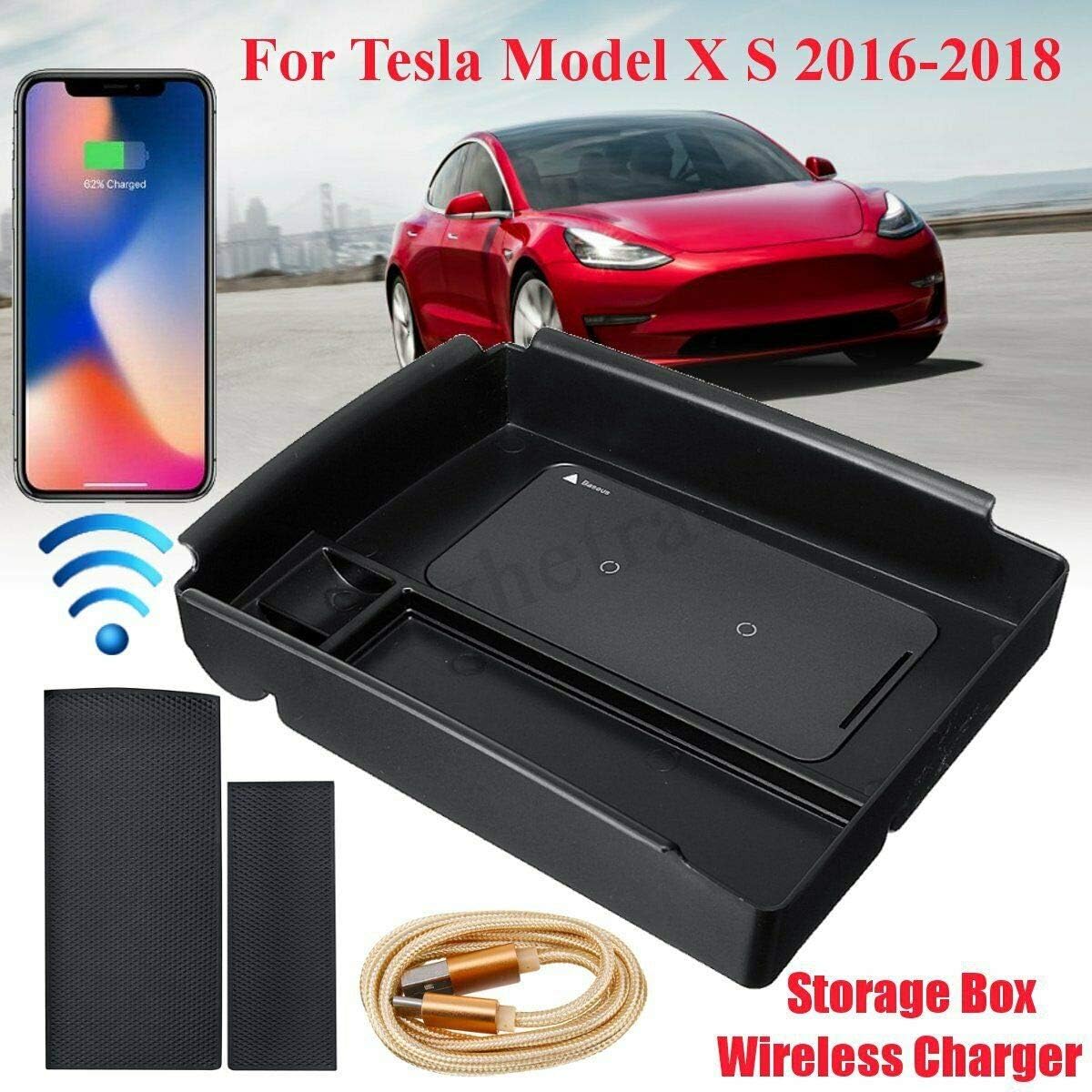 Bolange Wireless Charging Storage Neat with Black Voltage 12V DC Charging Phone for Tesla