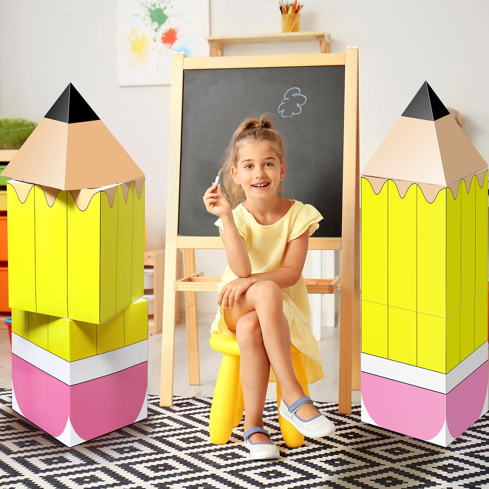 Photo 1 of Bucherry 6 Pcs Back to School Decoration Large Classroom Theme Decoration Boxes First Day of School Decor Welcome Back to Kindergarten Teacher Props for Preschool Classroom Photo Props