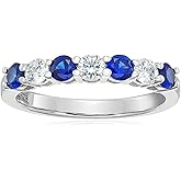 Amazon Essentials Platinum-Plated Sterling Silver Infinite Elements Cubic Zirconia 7-Stone Round-Cut and Created Sapphire Ring, (previously Amazon Collection)
