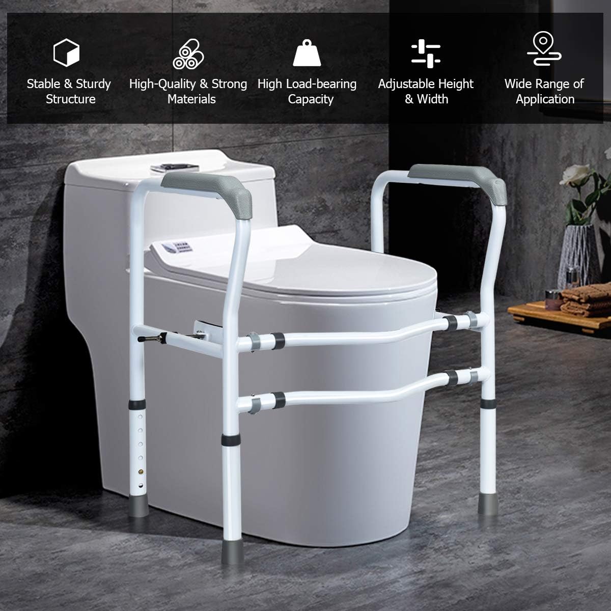 Giantex Toilet Safety Rail Free Standing Toilet Rail W/ 360°Rotatable Clip,Adjustable Height & Width Toilet Armrest 300 LBS Weight Capacity for Disable Elderly Bathroom Toilet Safety Rail: Health & Personal Care