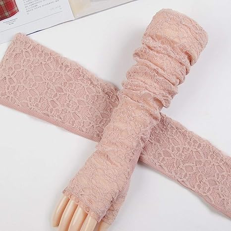 Amazon Co Jp Ojgkh コスプレパーティーの結婚式のための長いレース指なし手袋女性のレースの手袋日uvプロテクションドライビング グローブファンシードレスアーム花ミトンを Color ピンク ホーム キッチン