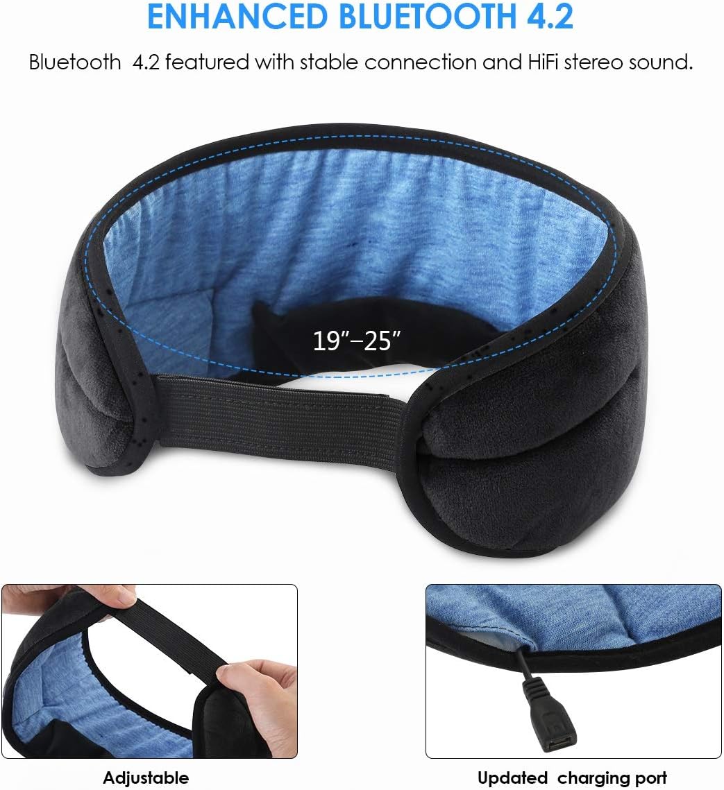 Jinxuny Bluetooth Sleeping Eye Cover Headphones Sleeping Travel Music Eye Cover Wireless Washable Sleep Cover Ultra Comfortable Eye Cover with Earphone for Man Woman Sleeping - Image 5