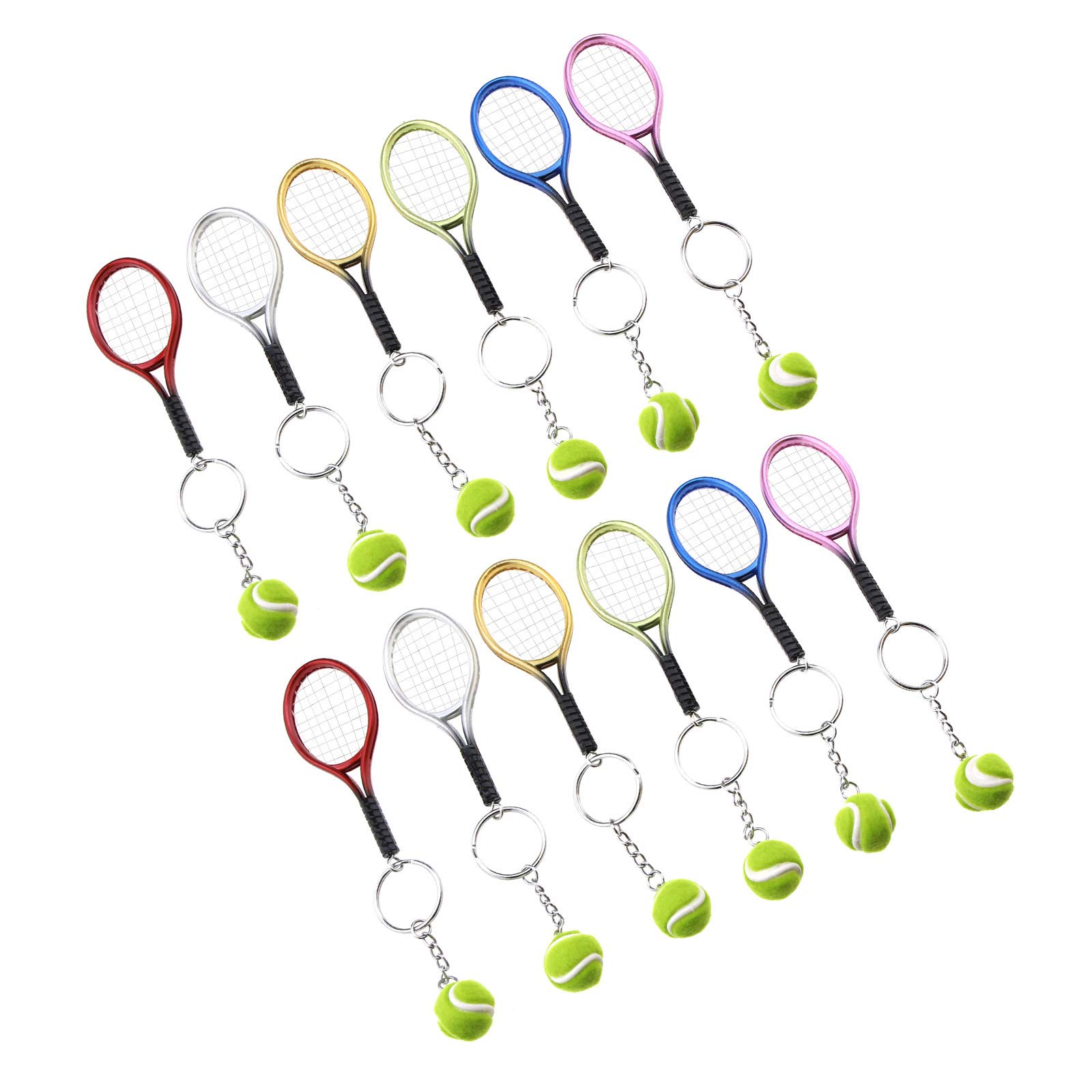 OTOTEC 12Pcs Tennis Keychain Key Ring 6-colored Racket Ball Ring Fashionable Sport Style Gift Mini Portable Assorted