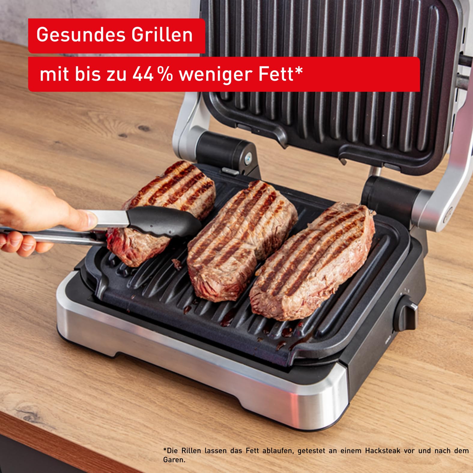 Tefal OptiGrill 4in1 Kontaktgrill mit Backschale, Aufklappbar, Tischgrill, 9 automatische Programme, Garstufenanzeige, spülmaschinengeeignete Teile, Elektrogrill, Backofen, GC776D10 7