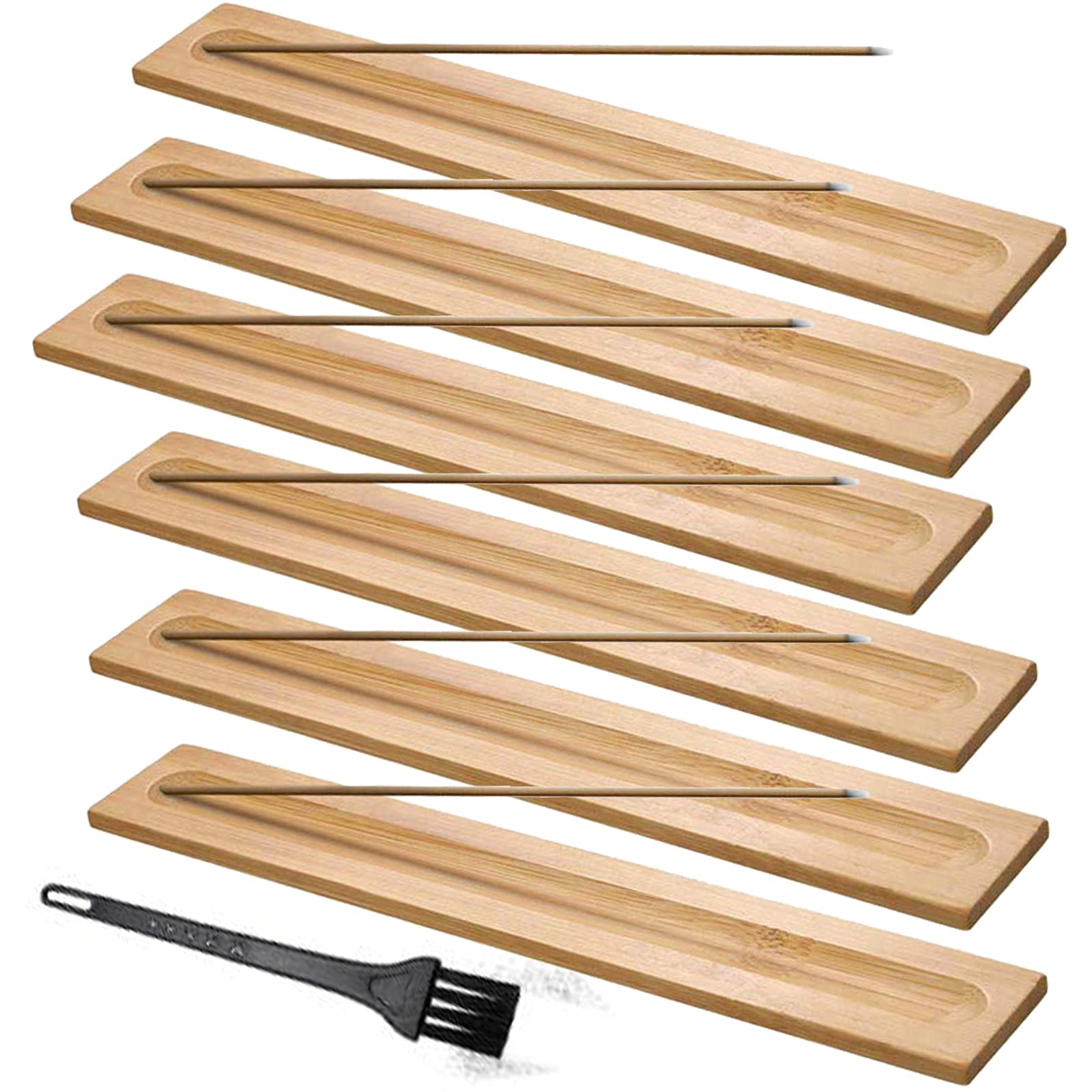 Incense Stick Holders, 6pcs Wood Incense Holder Ash Catcher Incense Stick Burner (23cm/9.05inch), with Cleaning Brush 1pcs