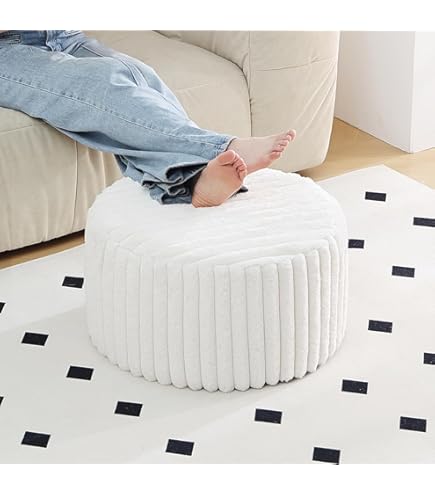 DAWNYIELD Pouf Rond, Tabouret Repose-Pieds En Mousse Mémoire - Housse En Fausse Fourrure Douce, Pouf Canapé Tabouret, Multifonction Pour Salon, Bureau, Chambre, 38x50x50 Cm, Gris