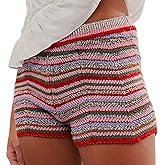 Mieeyali Women Striped Knit Mini Shorts Y2k Low Rise Elastic Waist Crochet Lounge Micro Shorts Color Block Slim Loungewear