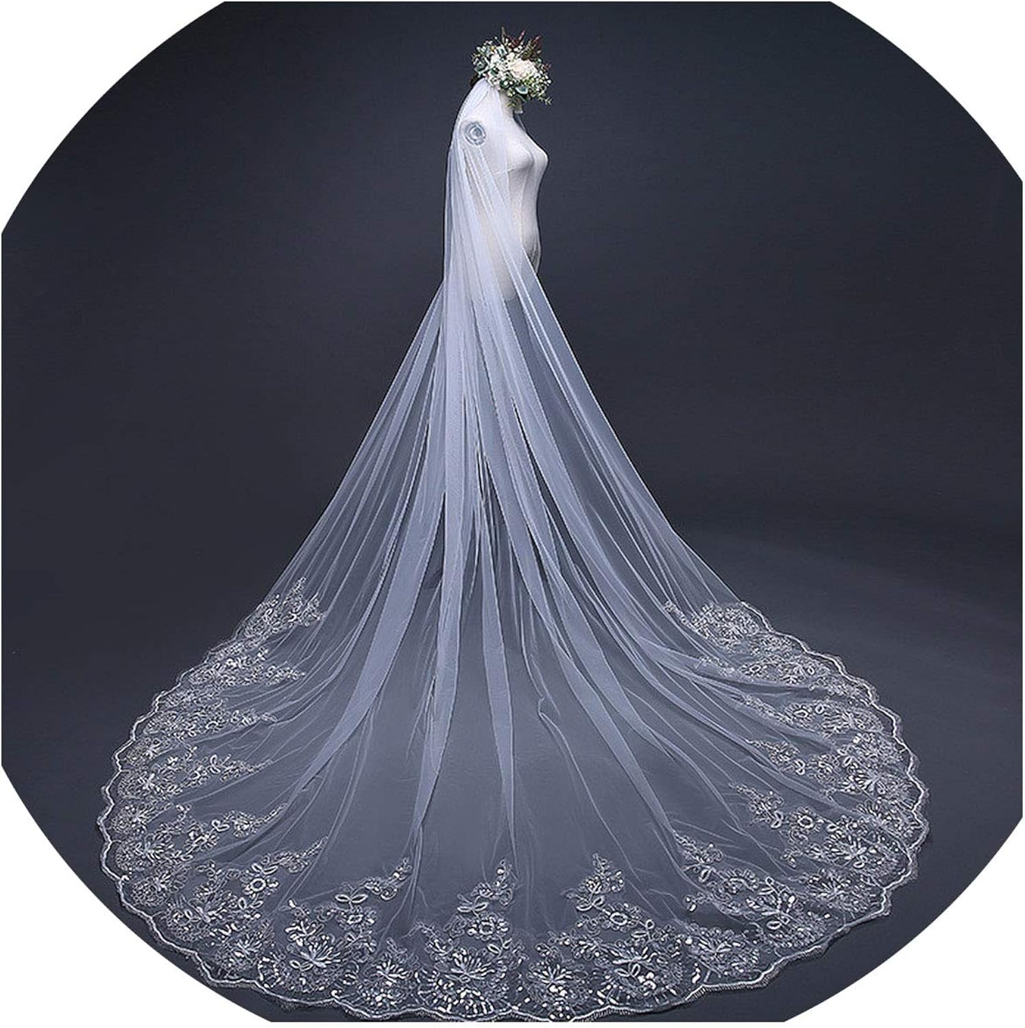 Voile 3M Veil One Layer Lace Edge ivory colorWhite Cathedral Wedding