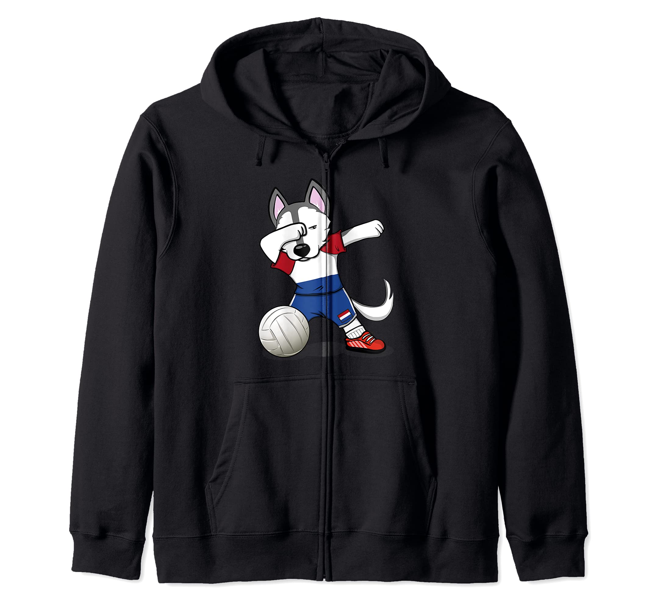 Dabbing Husky Netherlands Volleyball Fans Jersey Dutch Flag Zip Hoodie