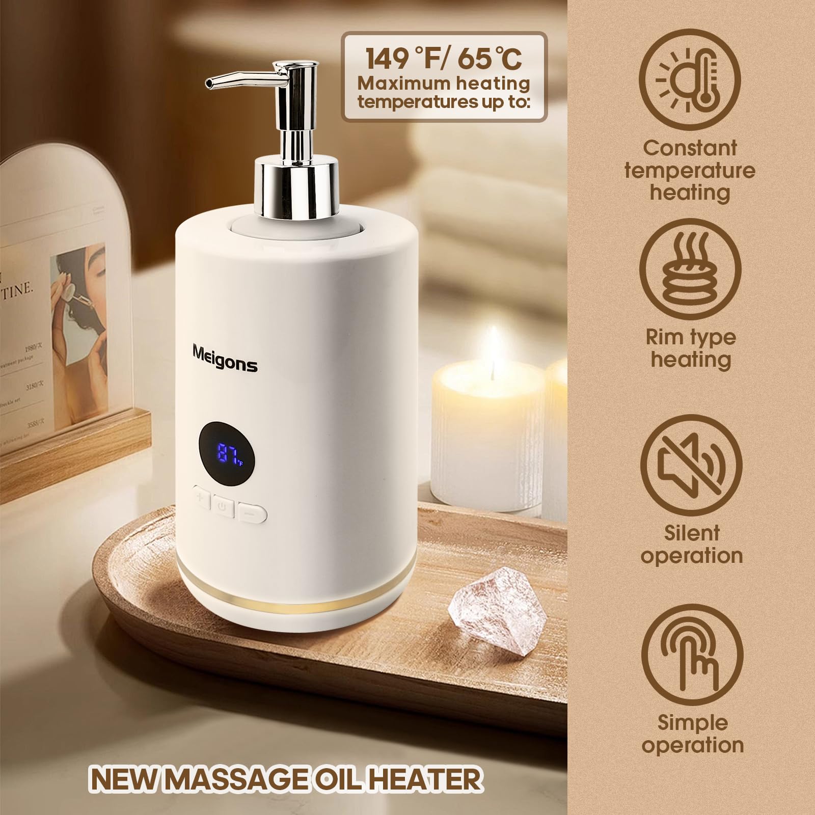 Oil Warmer for Massage, Massage Oil Warmer, Body Oils Heater for Spa, Salon and Barber Shops, with Two Oil Bottle Dispenser, Constant Temperature (White)