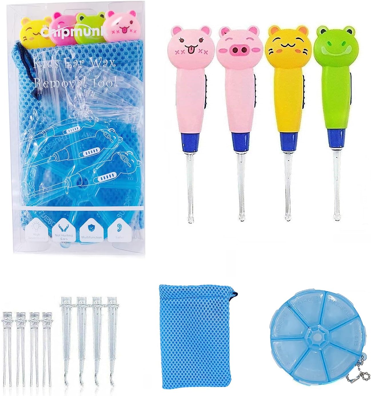 Amazon Com Ear Cleaner Led Ear Wax Removal Tool For Kids And Adult 4pcs Ear Wax Cleaner Led Lighting Ear Pick Spoon Earwax Remover Curette Tweezer Ear Spoon Cleaning Health Personal Care