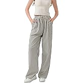 Shebote Women's Casual Striped Wide Leg Pants Y2k Drawstring Elastic High Waisted Trousers Loose Lounge Palazzo Pants