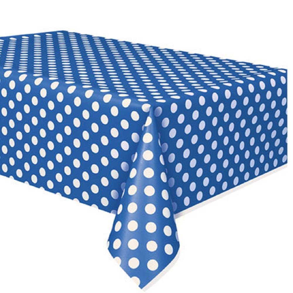 Royal Blue Polka Dots Rectangular Plastic Table Cover (137cm x 274cm) 1 Piece - Ideal for Parties and Events