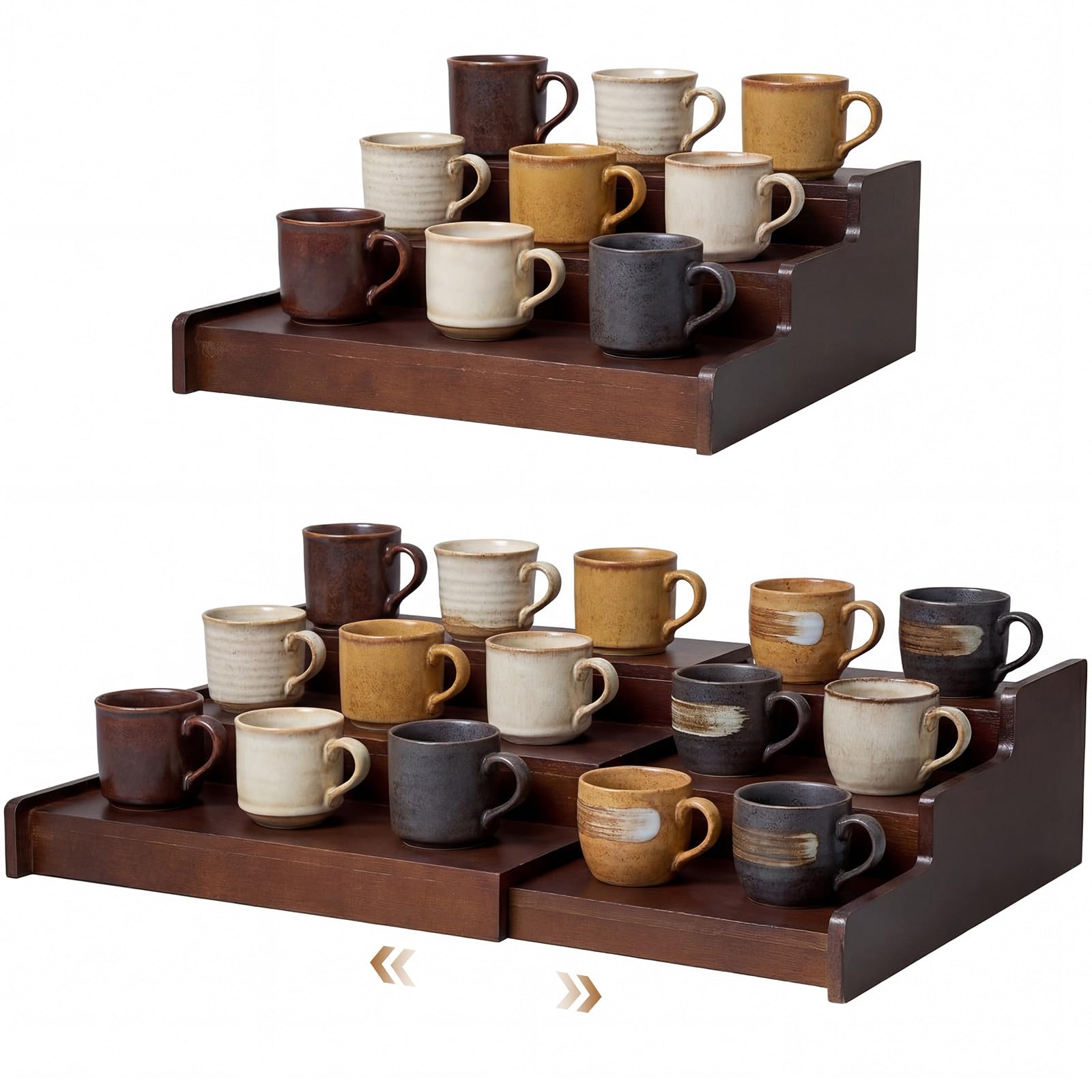 Photo 1 of Novabright 3-tier Expandable Mug Holder Coffee Mug Organizer No Assembly More Space Countertop for Spice Rack Shelf Risers Figures Dessert Shelves and Kitchen Cabinets (Walnut Wood Color)