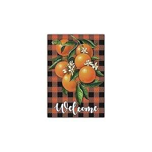 Tangerines Welcome Garden Flag, Cutie Oranges and Buffalo Plaid Garden Flag, Rustic Summer Farmhouse Yard Welcome Sign, Hello Summer Porch Home Decor -12 x 18 Inch Double Side