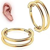 WBRWP G23 Titanium Conch Piercing Jewelry Set: 16G 8mm/10mm/12mm Double/Triple Hoop Nose Septum Rings Hypoallergenic Hinged Segment Clicker Helix Cartilage Conch Earrings