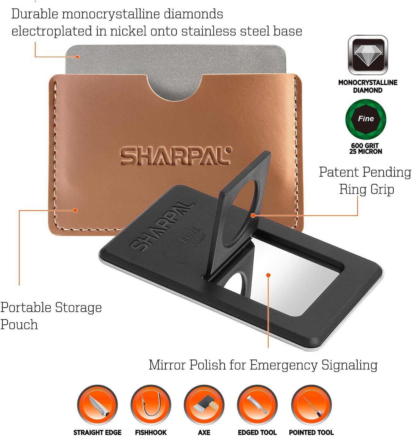 SHARPAL 114N Credit Card Size Diamond Sharpening Stone, Pocket Diamond Knife and Tool Sharpener (Fine 600 Grit) - Image 3