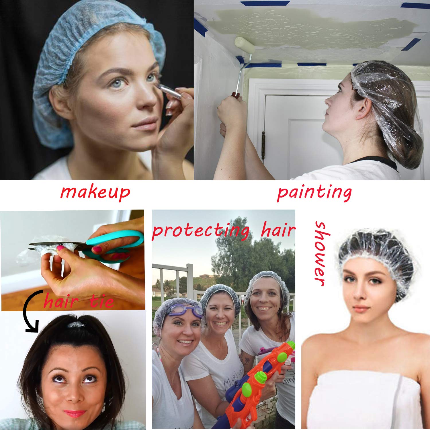 Vextronic Disposable Shower Caps 100PCS, Individually Wrapped Larger and Thicker Shower Cap Plastic Waterproof Shower Cap for Women Men, Spa, Home Use, Hotel and Hair Salon, Portable Travel : Beauty