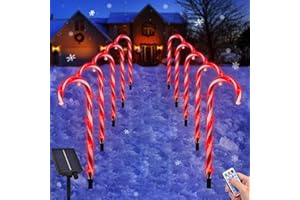 EPESL Solar Christmas Lights Outdoor - 10 Sets 21in Candy Cane 60 LEDs with Remote Control USB Rechargeable Solar Panel - Lighted Xmas Waterproof Path Landscape Lights, Outside Indoor Decorations - Red