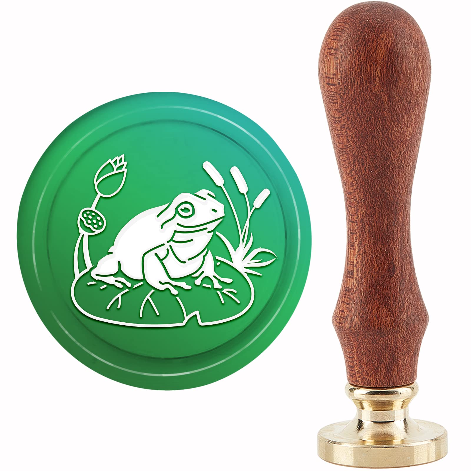 CRASPIRE Frog Wax Seal Stamp Lotus Sealing Wax Stamps 30mm Retro Vintage Removable Brass Stamp Head with Wood Handle for Invitations Cards Gift Wrapping
