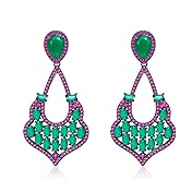 Dangle Emerald Green Crystal Earrings for Women Ruby Red Corundum Cubic Zirconia Drop Earrings Fashion Jewelry Gift for Wedding Prom Party