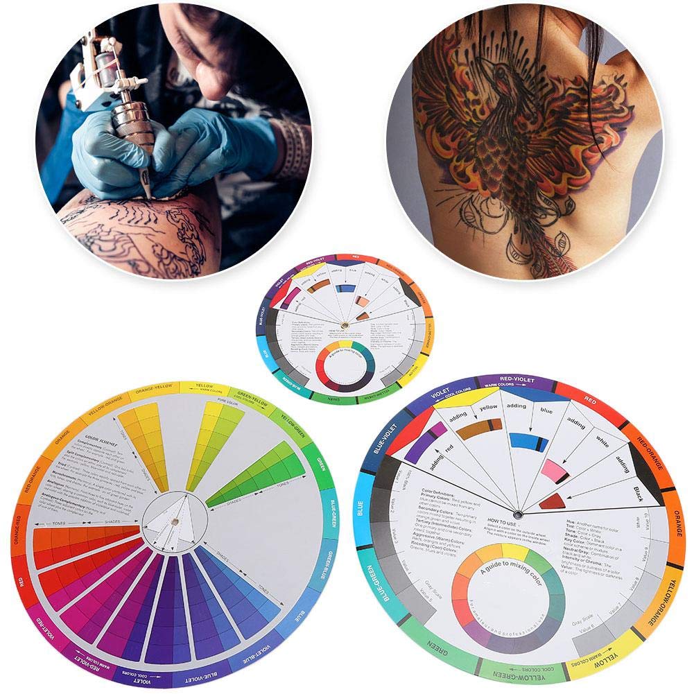 Color Wheel, 3pcs Color Mixing Guides Wheel Paint Mixing Learning Art Class Teaching Tool Color Scheme for Paint Permanent Eyebrow Lip Body