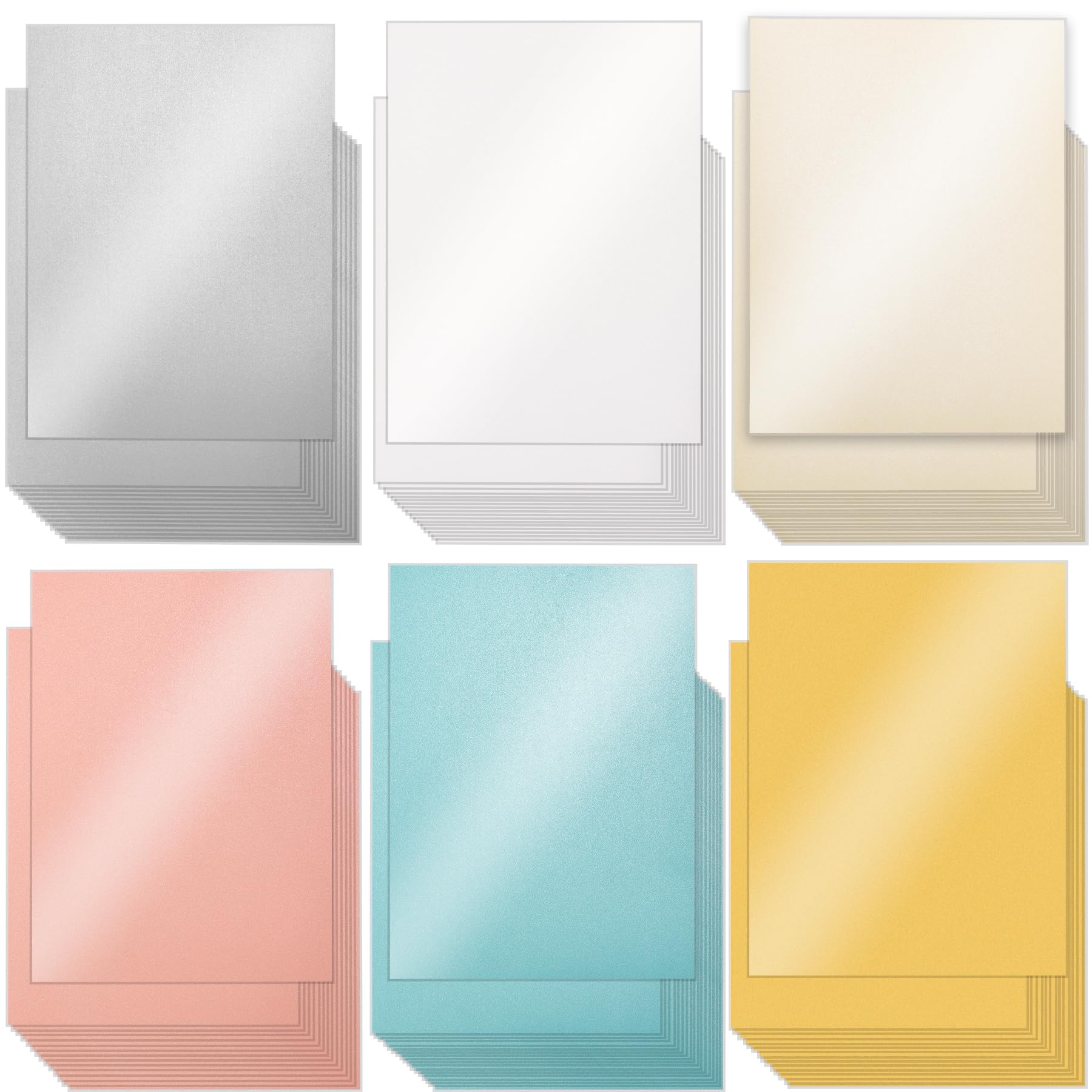 120 Sheets Shimmer Card Paper A4, 250gsm Thick Pearlescent Metallic Card Stock Printer Paper for Invitations, Certificates, Crafts, DIY Cards（6 Colors）