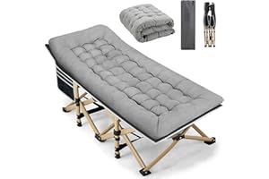 Fragess Portable Camping Cot, 600LBS Max Load, Extra Wide with Thick Mattress, Folding Cot for Outdoor Camping/Office, Home Nap (Grey)