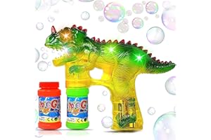 HAKTOYS Upgraded Dinosaur Bubble Gun – Leak-Free Automatic Bubble Blower & Maker for Toddlers & Kids | Battery-Powered Bubble Shooter for Boys & Girls | Ready to Play – Includes Batteries & Bubble Solution