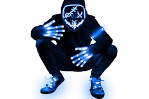 AMENON 4 Set Halloween LED Mask Light Up Gloves Shoelaces Armbands Light Up Scary Mask Halloween Costume Cosplay Party for Adult